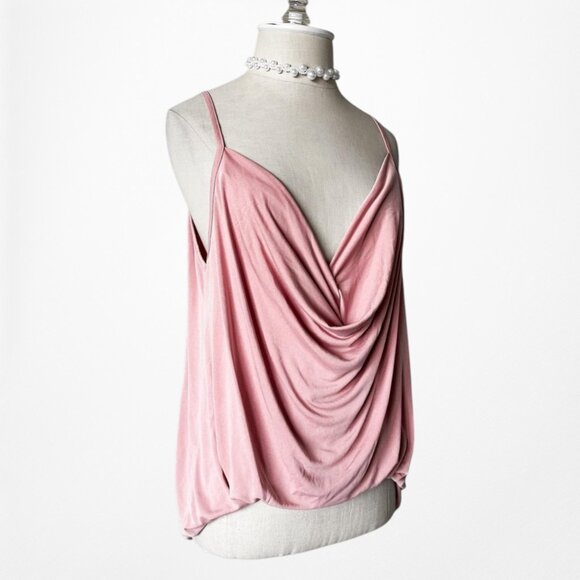 Fashion Nova Pink Cami Knit Cowl Neck Draped Casual Tank Cami Top Size M/L - Picture 4 of 6